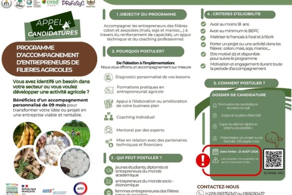 PReFoSyC et Radix ONG lancent un programme d'accompagnement des entrepreneurs des filières agricoles